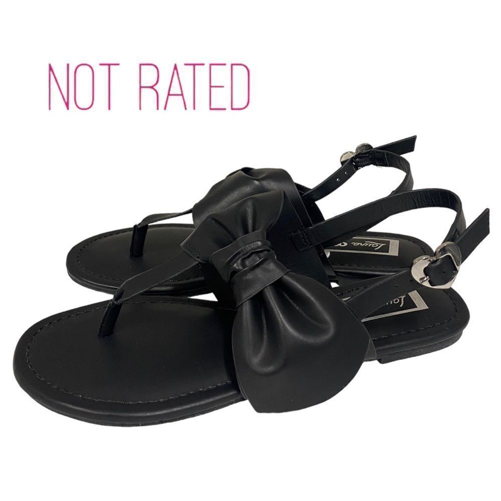 NEW in Box NOT RATED La Dolcena Laura Marano Black Bow Thong Sandals 6 8.5